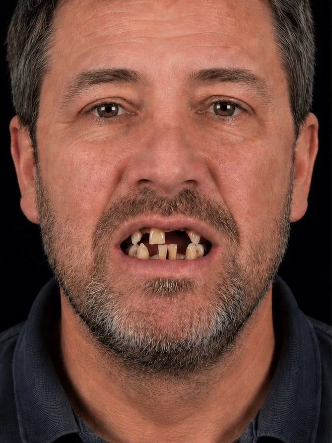 Paciente antes de la rehabilitación con implantes dentales